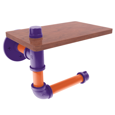 Collegiate Collection Toilet Paper Holder with Wood Shelf Foothills Orange and Purple Edition