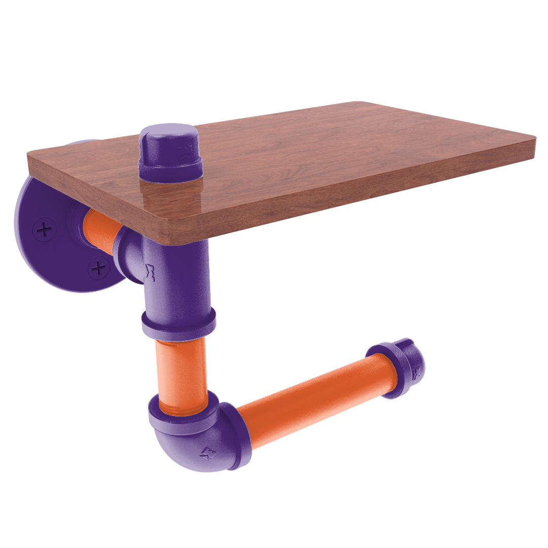 Collegiate Collection Toilet Paper Holder with Wood Shelf Foothills Orange and Purple Edition