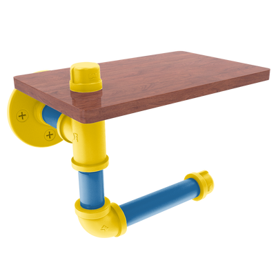 Collegiate Collection Toilet Paper Holder with Wood Shelf Westwood Blue and Gold Edition