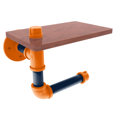 Collegiate Collection Toilet Paper Holder with Wood Shelf Upstate New York Orange and Navy Edition