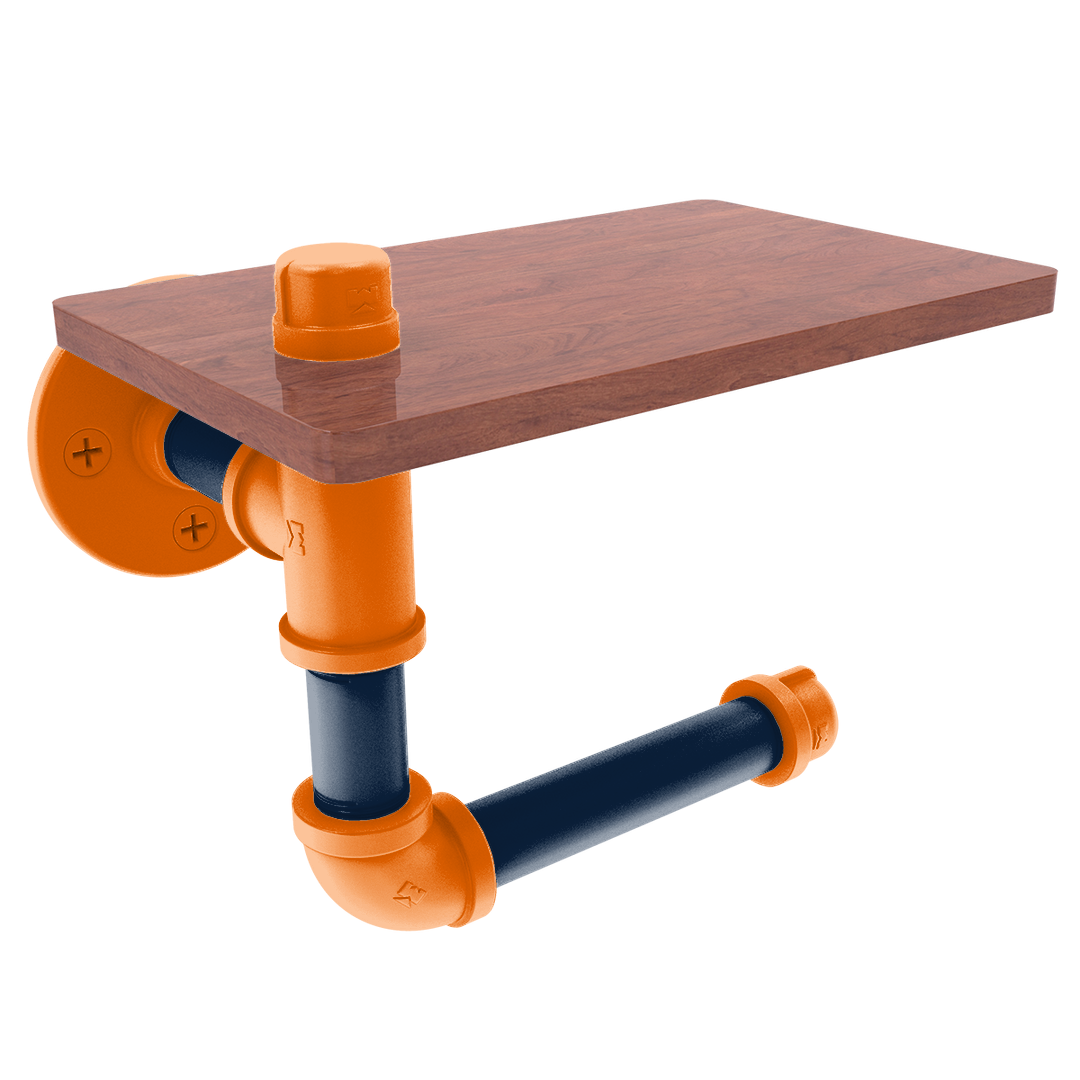 Collegiate Collection Toilet Paper Holder with Wood Shelf Upstate New York Orange and Navy Edition