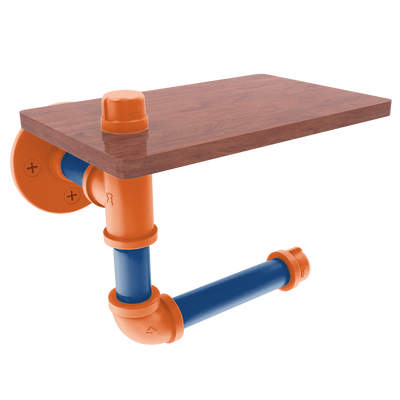 Collegiate Collection Toilet Paper Holder with Wood Shelf Treasure Valley Blue and Orange Edition