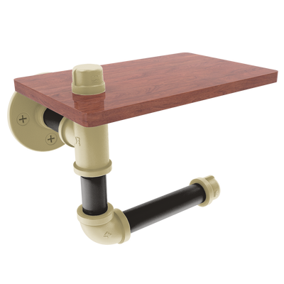 Collegiate Collection Toilet Paper Holder with Wood Shelf Boulder Black and Gold Edition