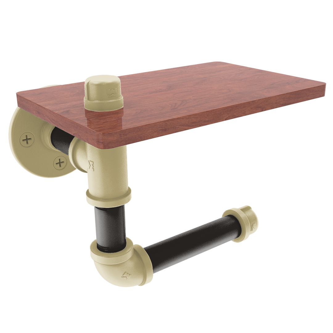 Collegiate Collection Toilet Paper Holder with Wood Shelf Boulder Black and Gold Edition