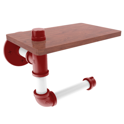 Collegiate Collection Toilet Paper Holder with Wood Shelf Silicon Valley Red and White Edition