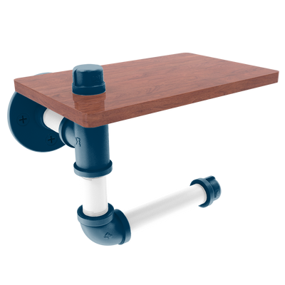 Collegiate Collection Toilet Paper Holder with Wood Shelf Hartford Blue and White Edition