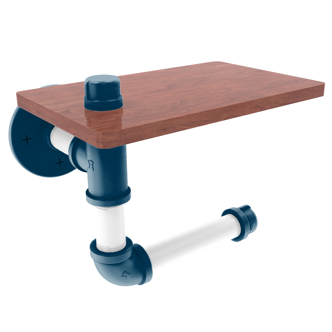 Collegiate Collection Toilet Paper Holder with Wood Shelf Hartford Blue and White Edition
