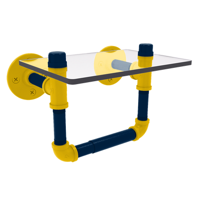 Collegiate Collection Toilet Tissue Holder with Glass Shelf Great Lakes Maize and Blue Edition