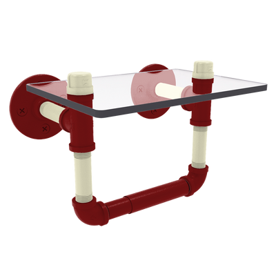 Collegiate Collection Toilet Tissue Holder with Glass Shelf Norman Crimson and Cream Edition