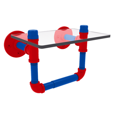 Collegiate Collection Toilet Tissue Holder with Glass Shelf Lawrence Blue and Crimson Edition