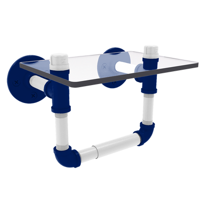 Collegiate Collection Toilet Tissue Holder with Glass Shelf Durham Blue and White Edition