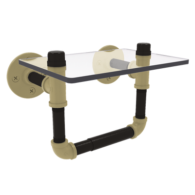 Collegiate Collection Toilet Tissue Holder with Glass Shelf Boulder Black and Gold Edition