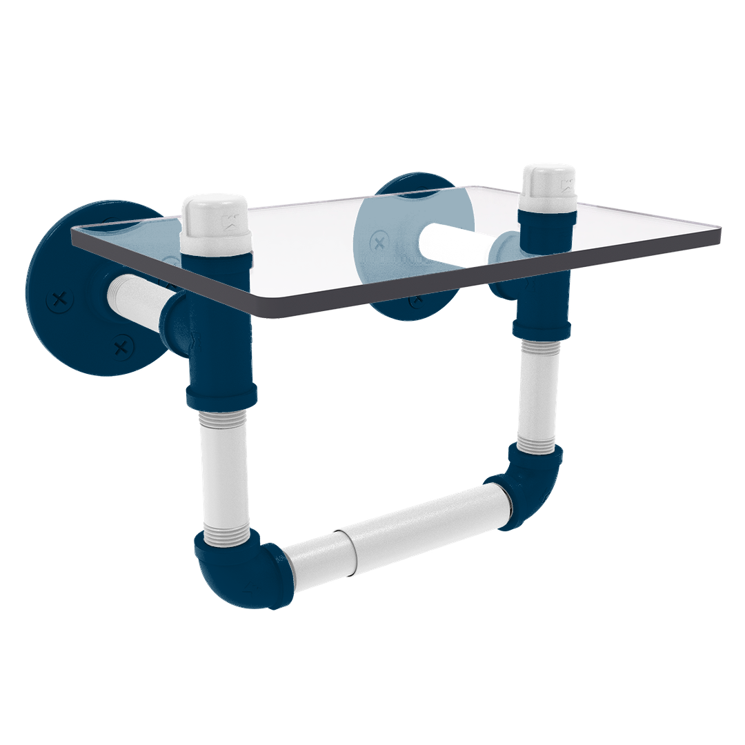 Collegiate Collection Toilet Tissue Holder with Glass Shelf Hartford Blue and White Edition