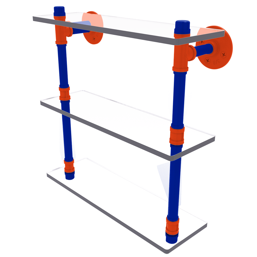Collegiate  Collection Triple Glass Shelf Swamp Blue and Orange Edition