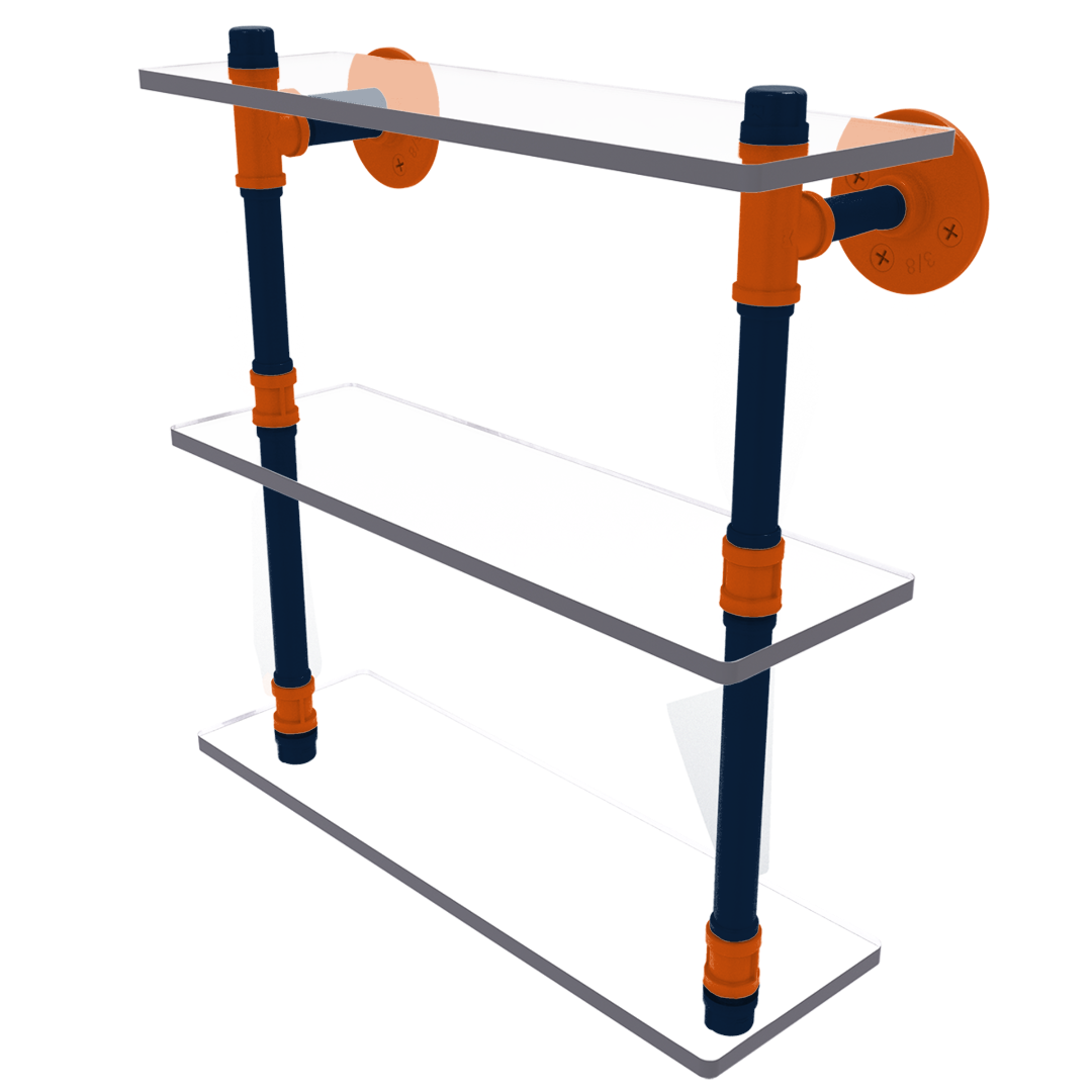 Collegiate  Collection Triple Glass Shelf Plainsmen Blue and Orange Edition