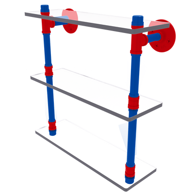 Collegiate Collection Triple Glass Shelf Lawrence Blue and Crimson Edition