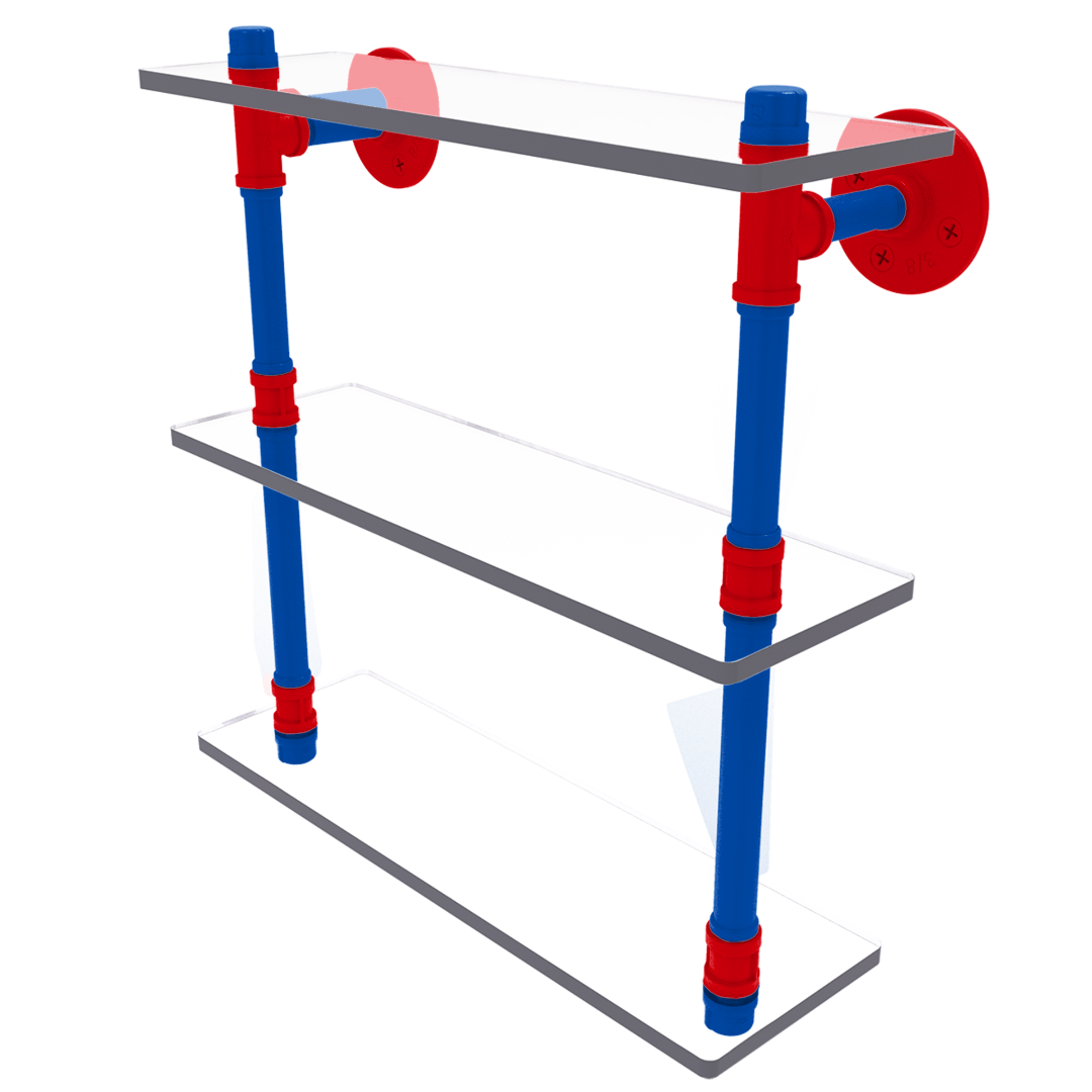 Collegiate Collection Triple Glass Shelf Lawrence Blue and Crimson Edition