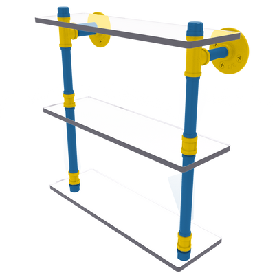Collegiate  Collection Triple Glass Shelf Westwood Blue and Gold Edition
