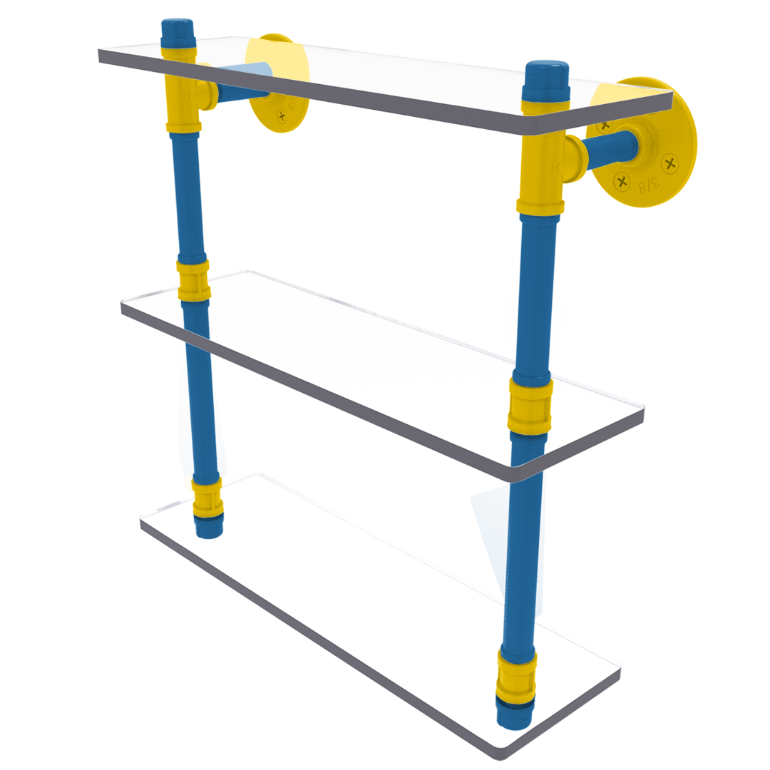Collegiate  Collection Triple Glass Shelf Westwood Blue and Gold Edition