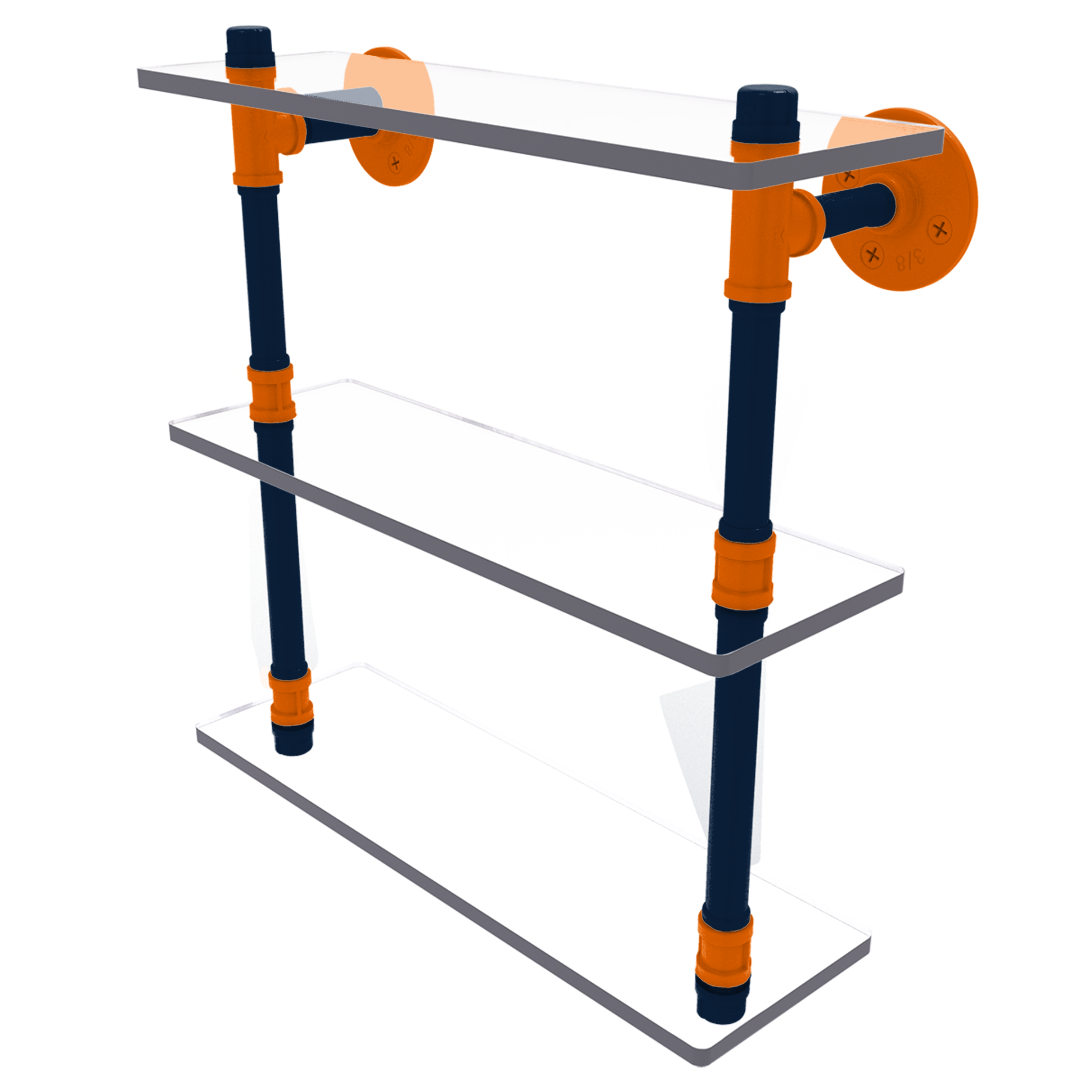 Collegiate  Collection Triple Glass Shelf Upstate New York Orange and Navy Edition