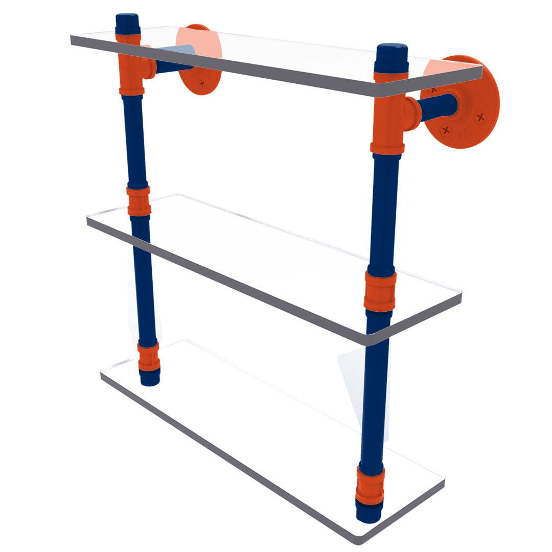 Collegiate  Collection Triple Glass Shelf Charlottesville Orange and Blue Edition