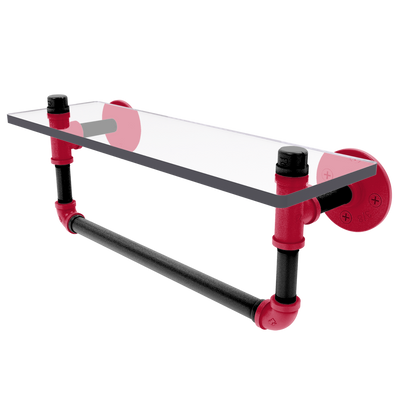 Collegiate Collection Glass Shelf with Towel Bar Athens Red and Black Edition