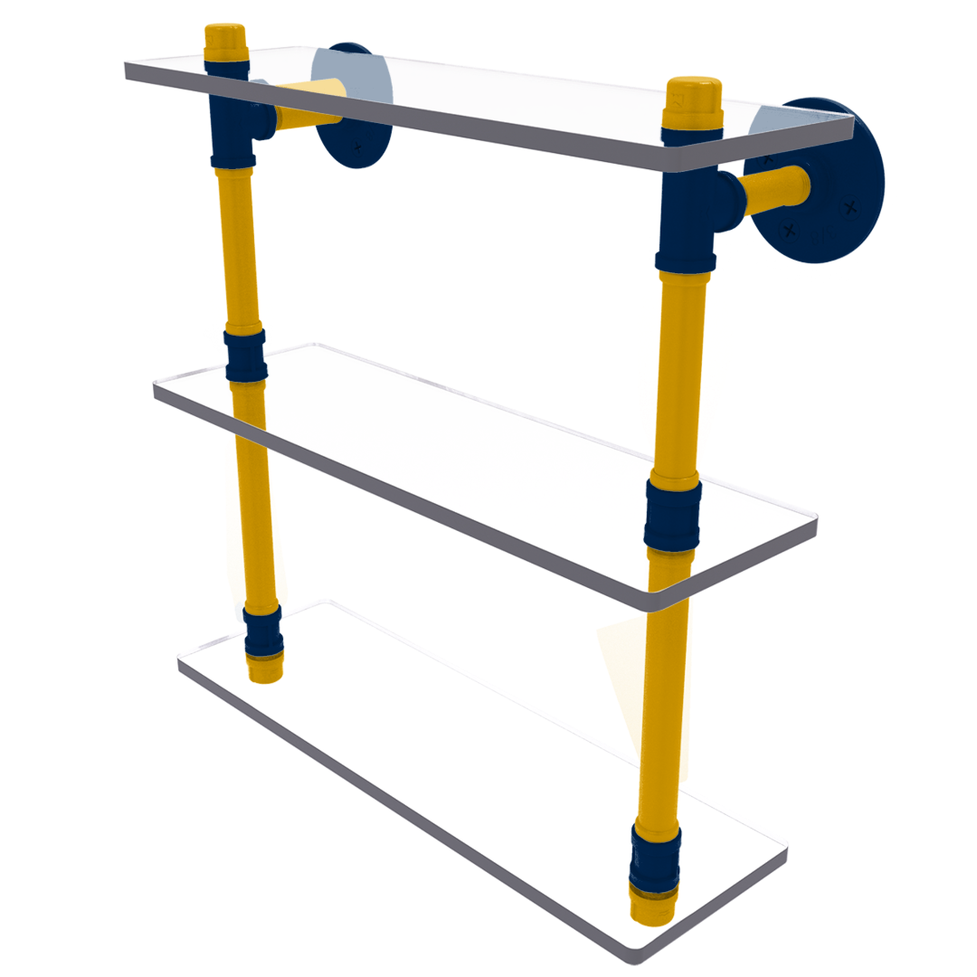 Collegiate Collection Triple Glass Shelf  Mountaineer State Blue and Gold Edition