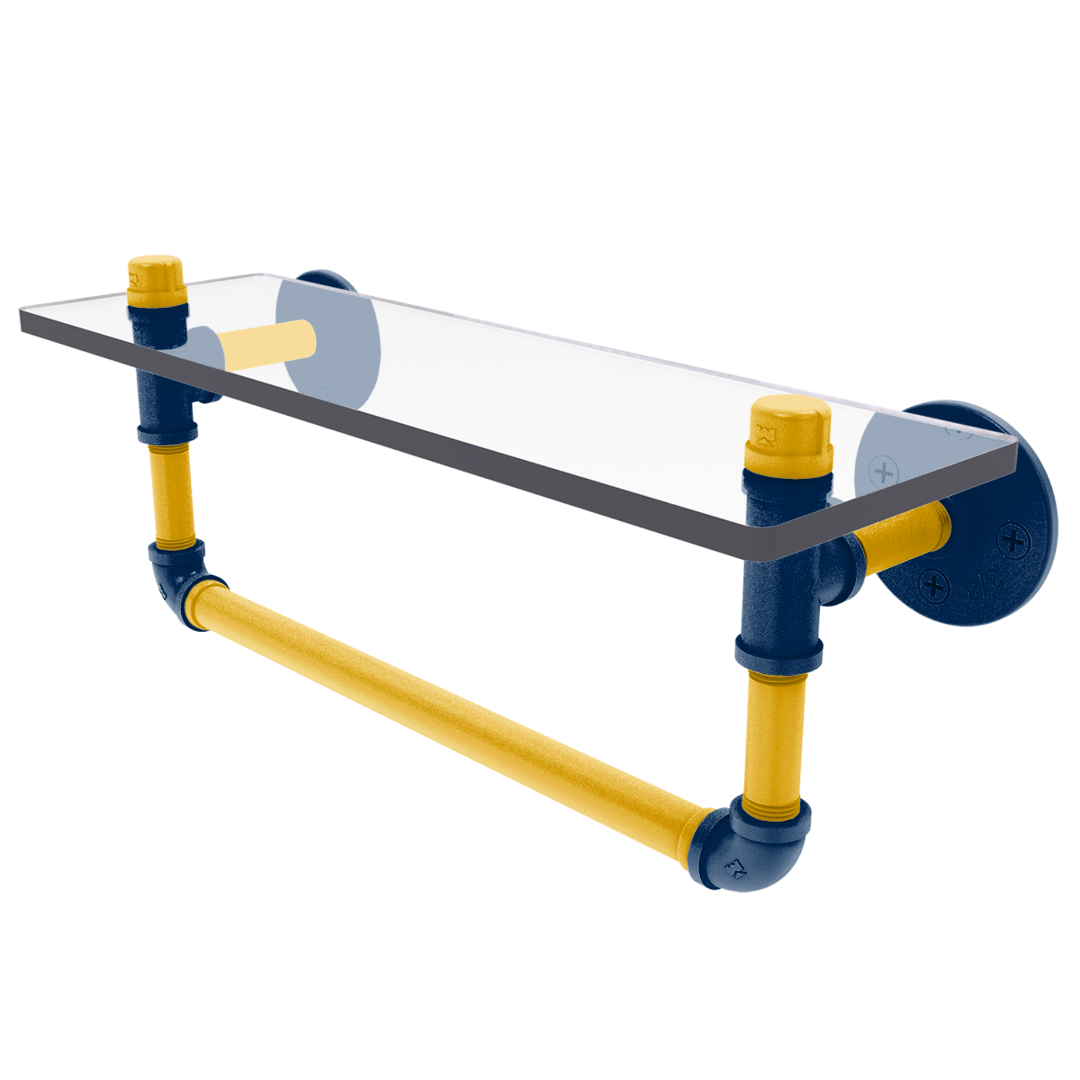 Collegiate Collection Glass Shelf with Towel Bar Mountaineer State Blue and Gold Edition