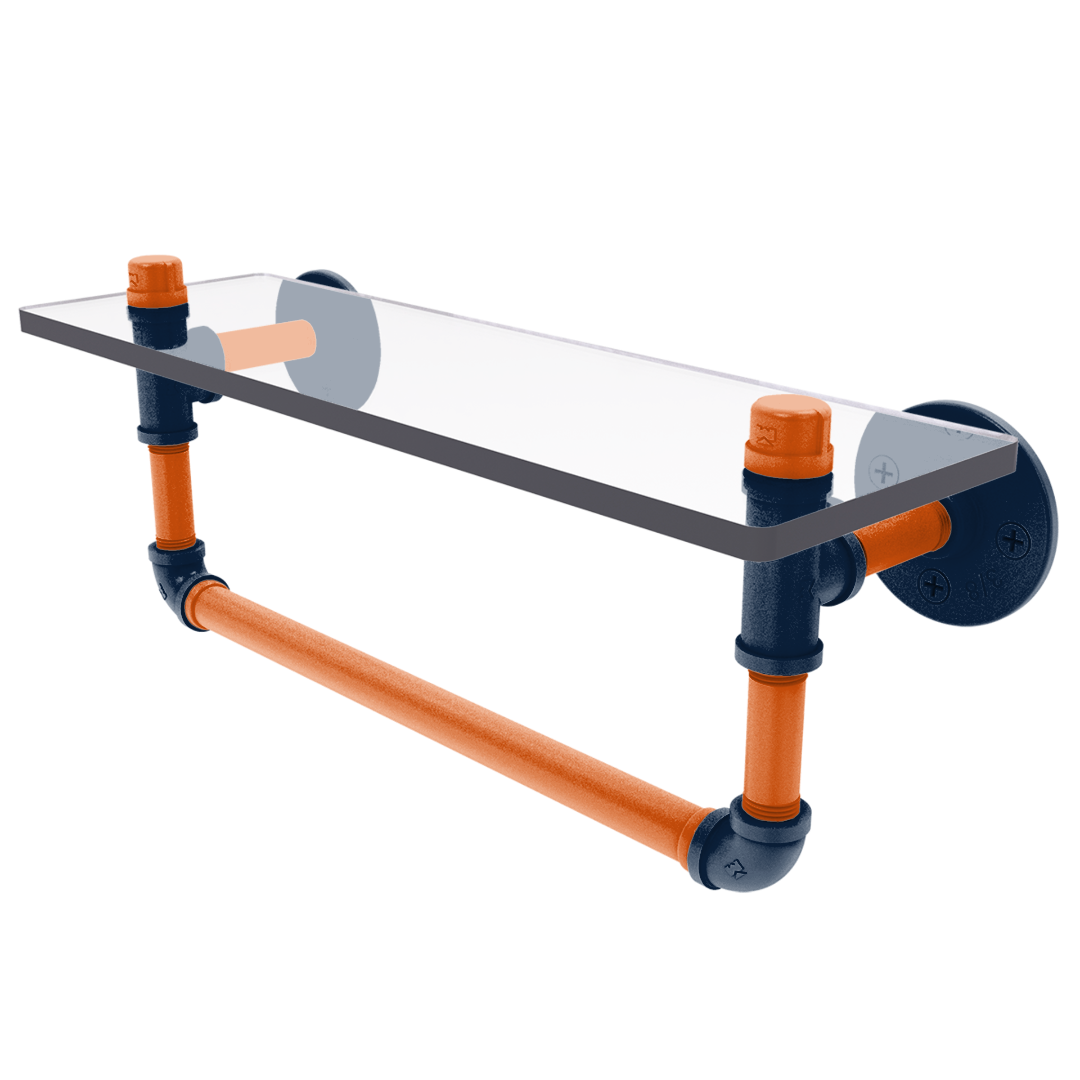 Collegiate Collection Glass Shelf with Towel Bar Plainsmen Blue and Orange Edition