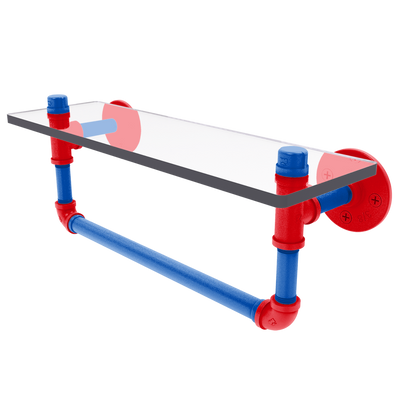 Collegiate Collection Glass Shelf with Towel Bar Lawrence Blue and Crimson Edition