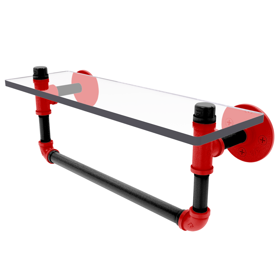 Collegiate Collection Glass Shelf with Towel Bar Lubbock Red and Black Edition