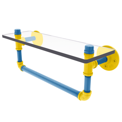 Collegiate Collection Glass Shelf with Towel Bar Westwood Blue and Gold Edition