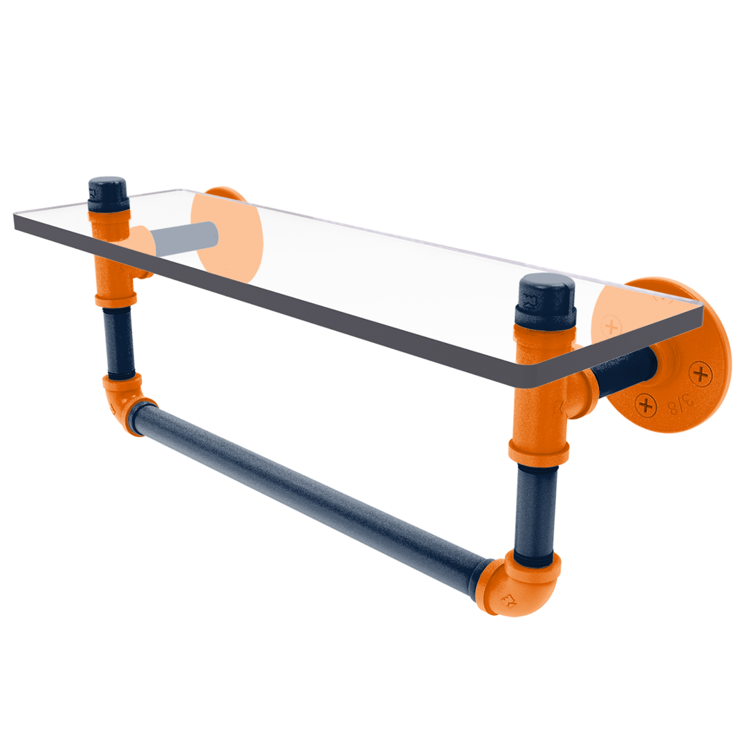 Collegiate Collection Glass Shelf with Towel Bar Upstate New York Orange and Navy Edition