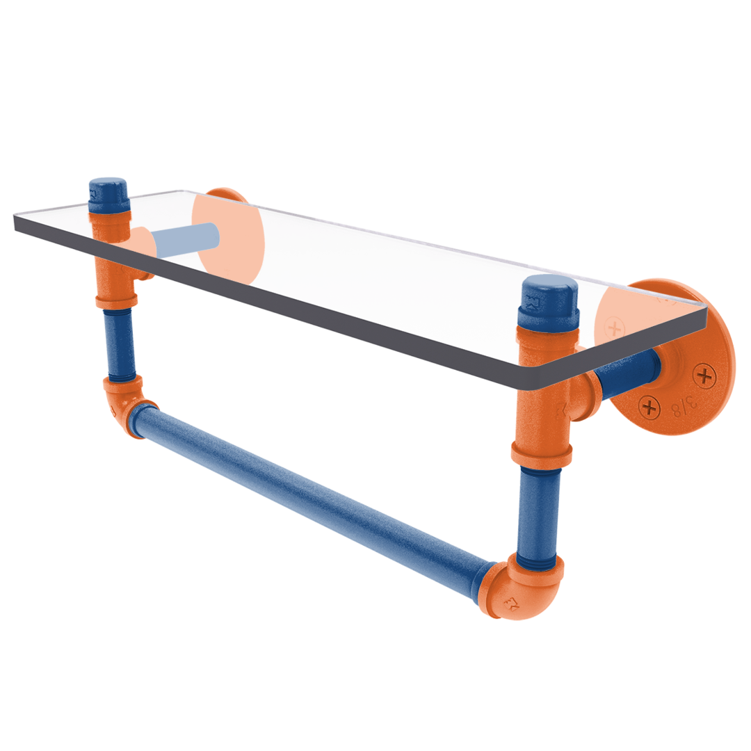 Collegiate Collection Glass Shelf with Towel Bar Treasure Valley Blue and Orange Edition
