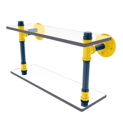 Collegiate Collection Double Glass Shelf Great Lakes Maize and Blue Edition