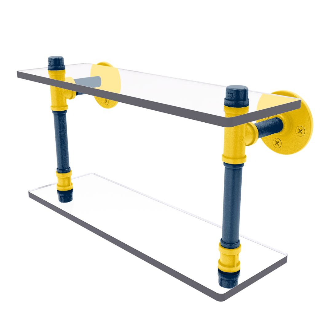 Collegiate Collection Double Glass Shelf Great Lakes Maize and Blue Edition