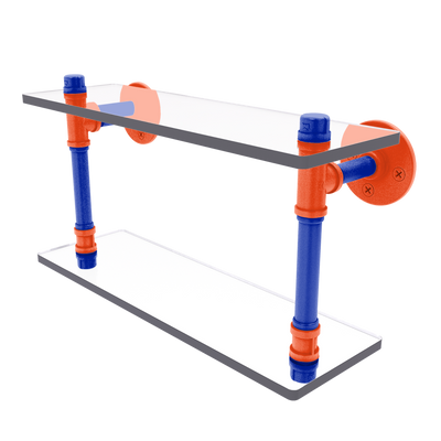 Collegiate Collection Double Glass Shelf Swamp Blue and Orange Edition