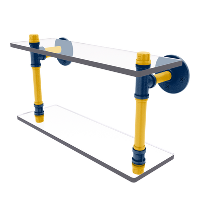 Collegiate Collection Double Glass Shelf Mountaineer State Blue and Gold Edition