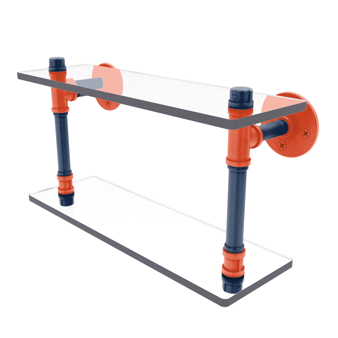Collegiate Collection Double Glass Shelf Champaign Orange and Blue Edition