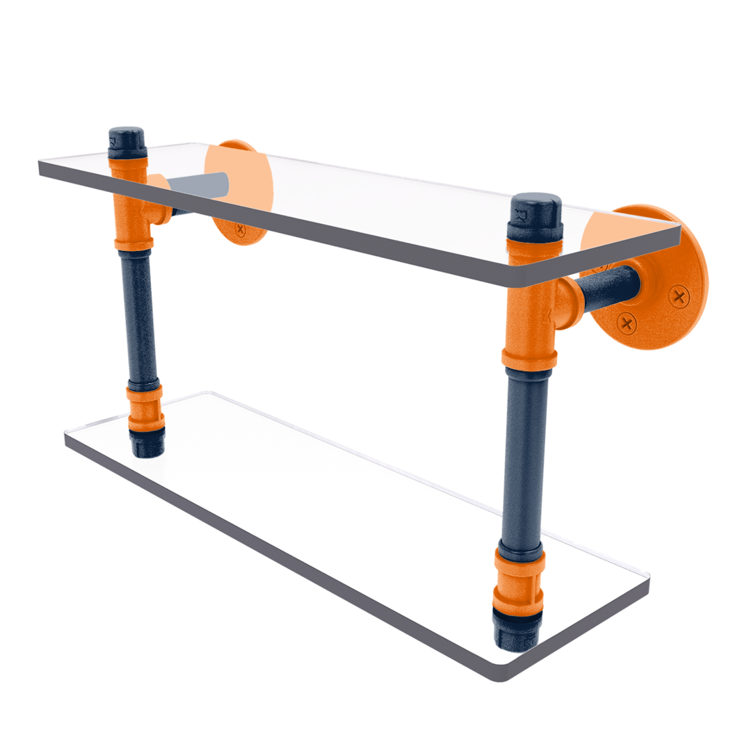 Collegiate Collection Double Glass Shelf Upstate New York Orange and Navy Edition