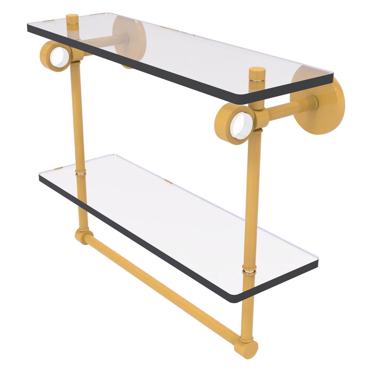 Clearview Collection Double Glass Vanity Shelf  with Integrated Towel Bar with Smooth Accents