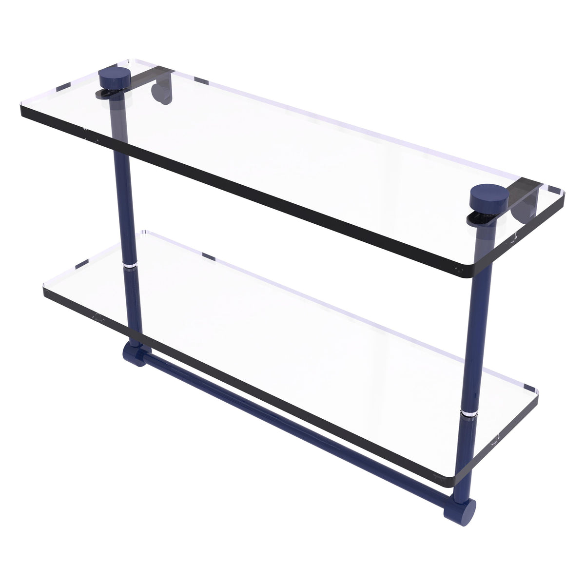 Two Tiered Glass Shelf with Integrated Towel Bar