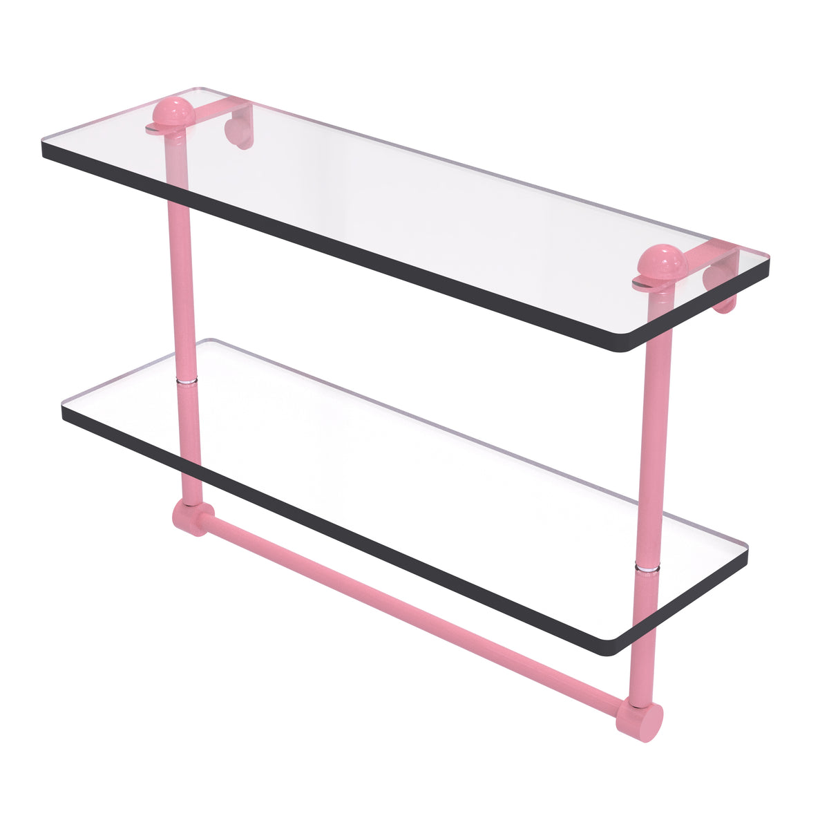 Two Tiered Glass Shelf with Integrated Towel Bar