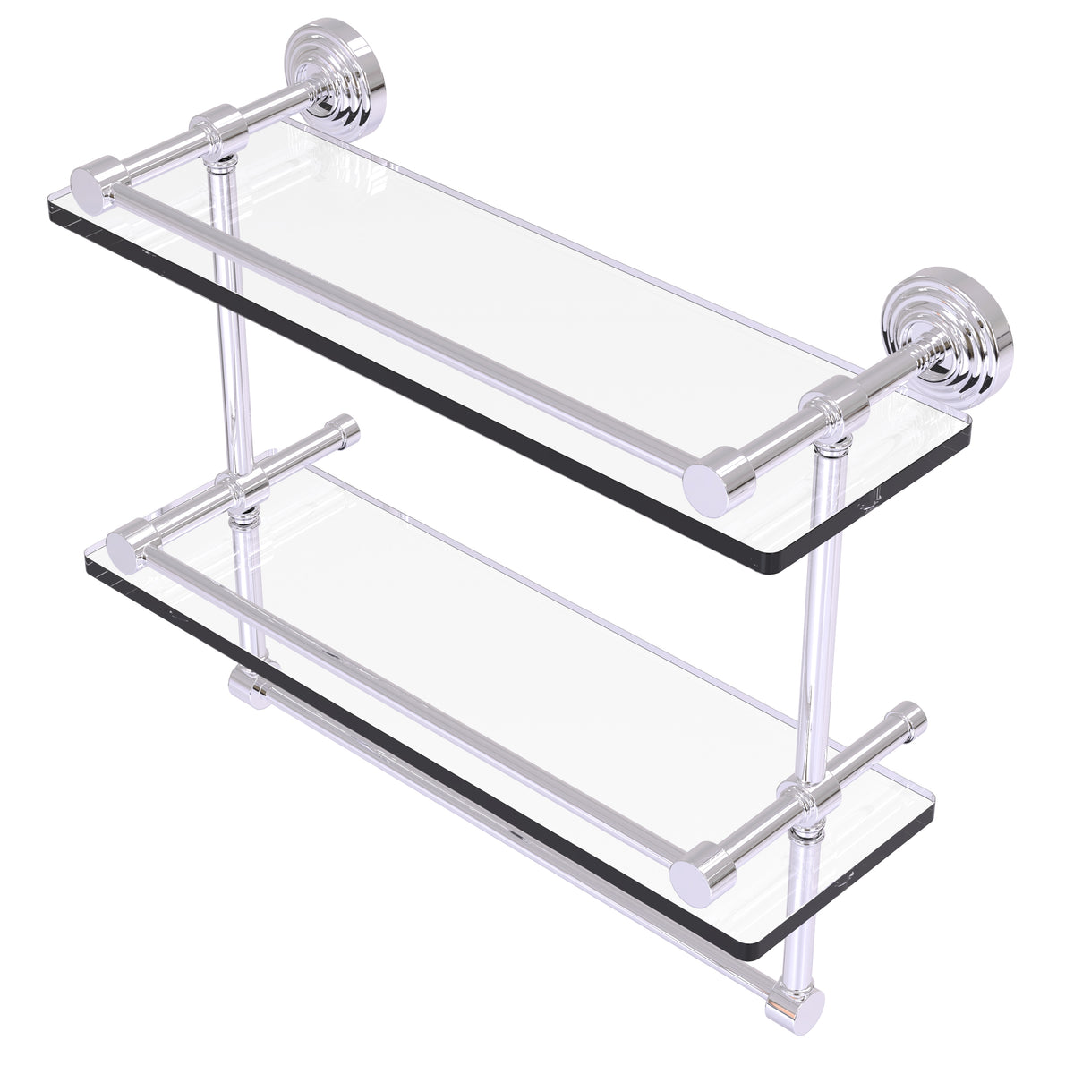 Waverly Place Collection Gallery Rail Double Glass Shelf with Towel Bar