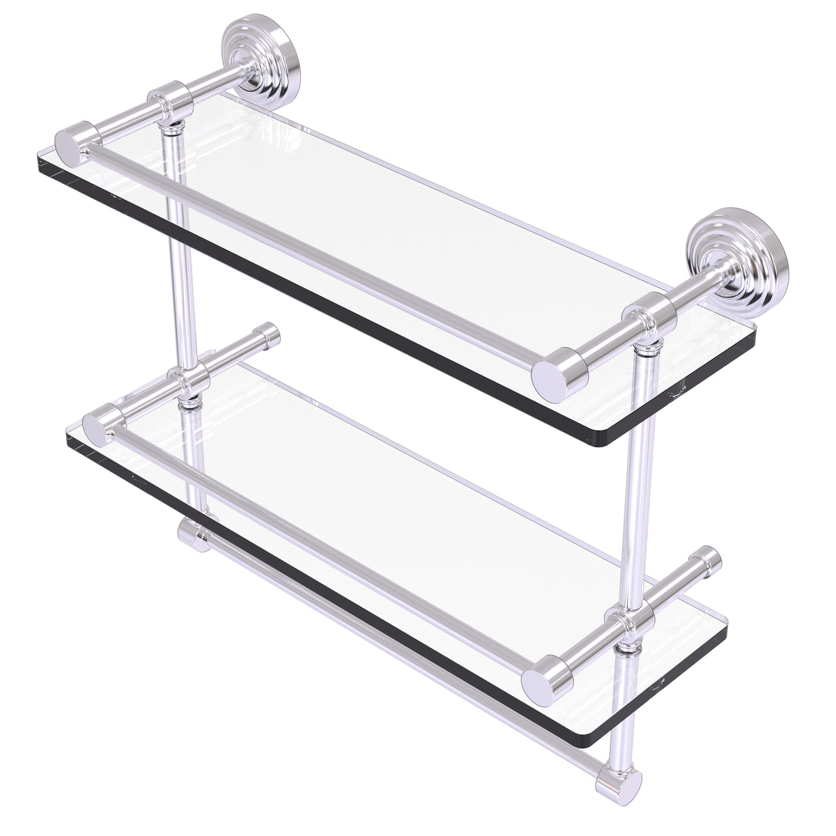 Waverly Place Collection Gallery Rail Double Glass Shelf with Towel Bar