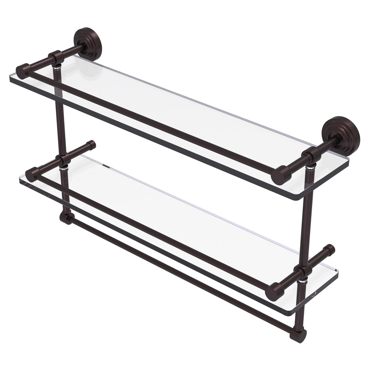 Waverly Place Collection Gallery Rail Double Glass Shelf with Towel Bar