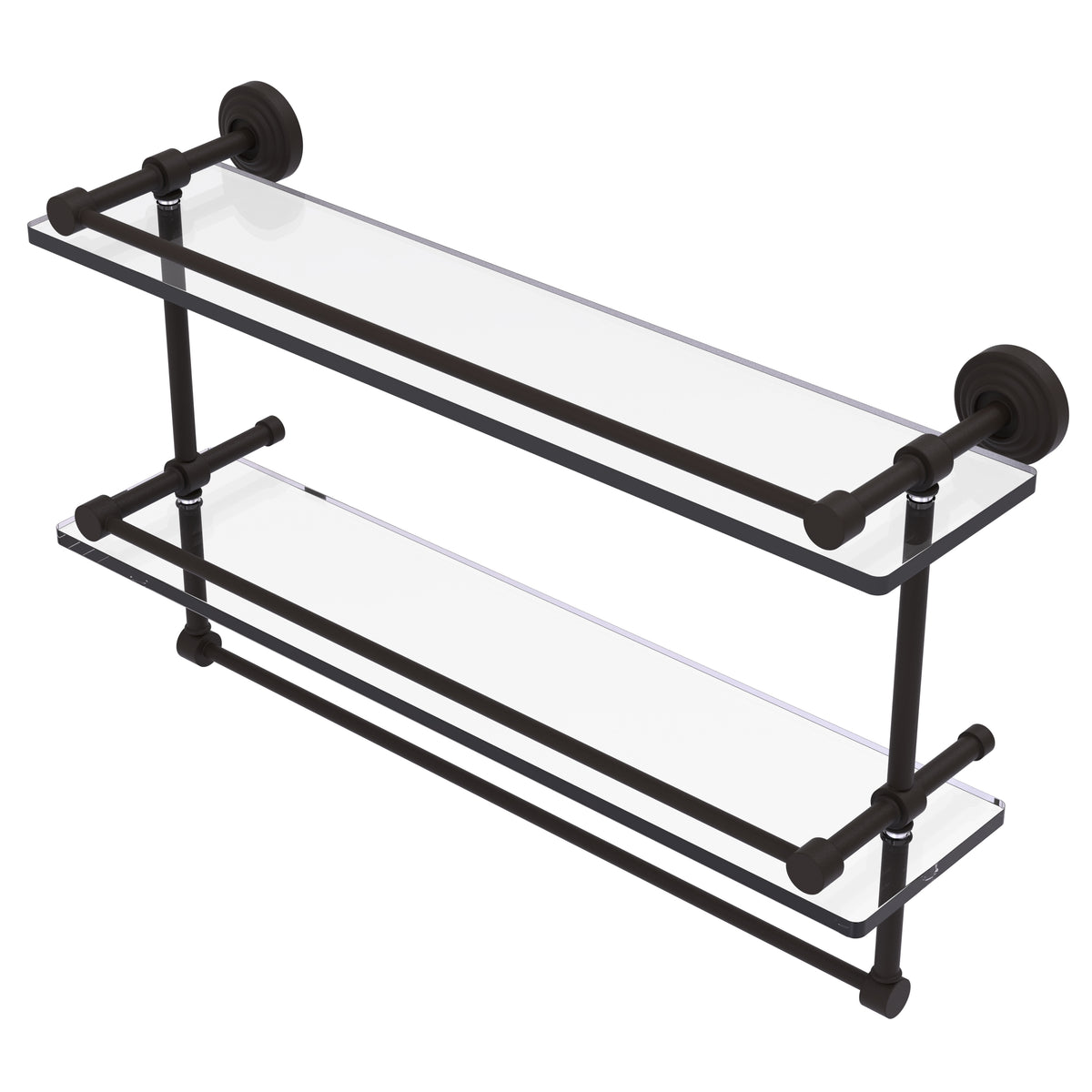 Waverly Place Collection Gallery Rail Double Glass Shelf with Towel Bar