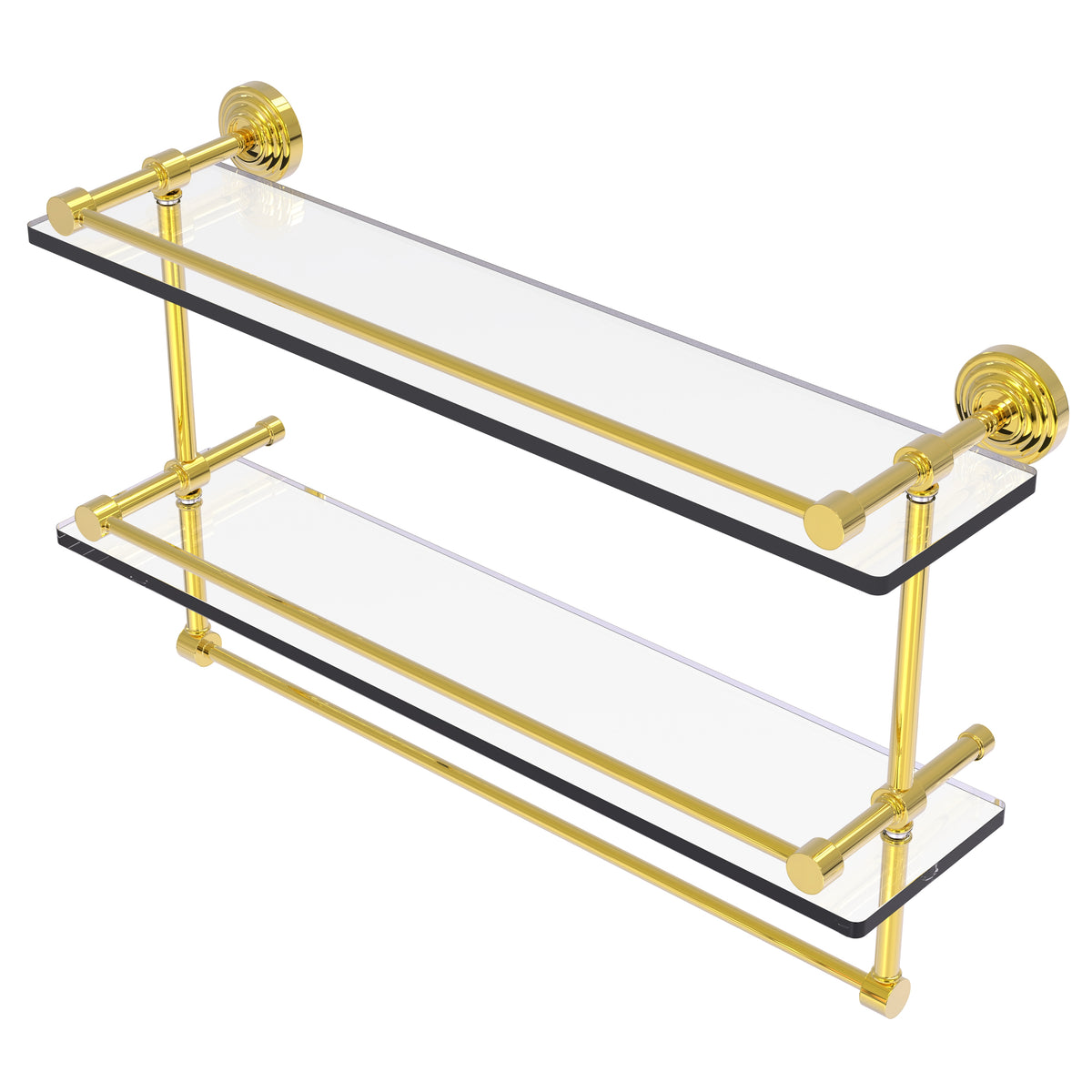 Waverly Place Collection Gallery Rail Double Glass Shelf with Towel Bar