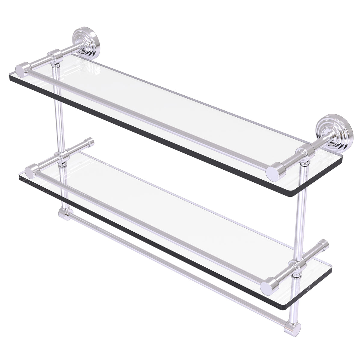 Waverly Place Collection Gallery Rail Double Glass Shelf with Towel Bar