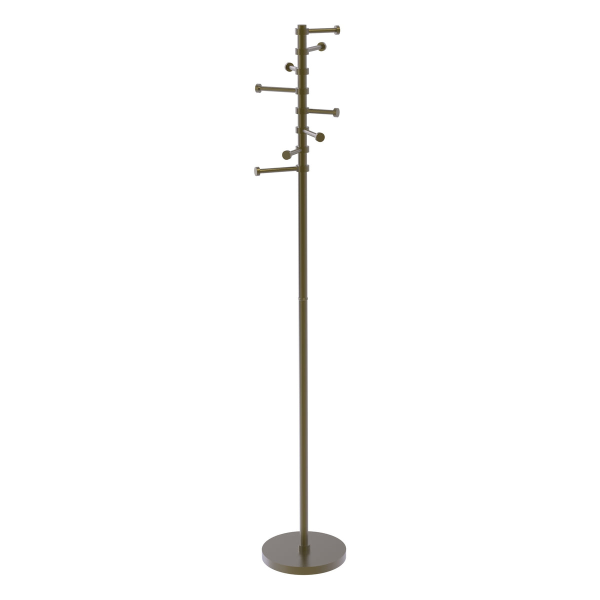 Freestanding Coat Rack Stand, 60-Inch Height, Solid Brass, Weighted Base, Eight Pivoting Pegs